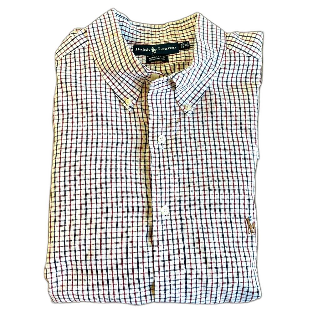 Ralph Lauren Dress Shirt Yarmouth Red White Blue Check Button Down 17 32/33